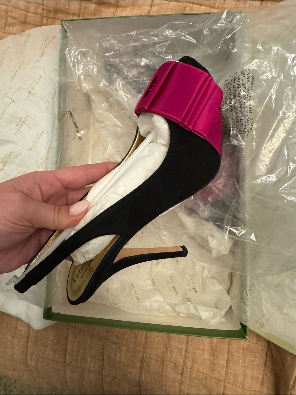 Kate Spade ♠️ Platform Black Suede Slingback Heel with Hot Pink Satin Bow Accent